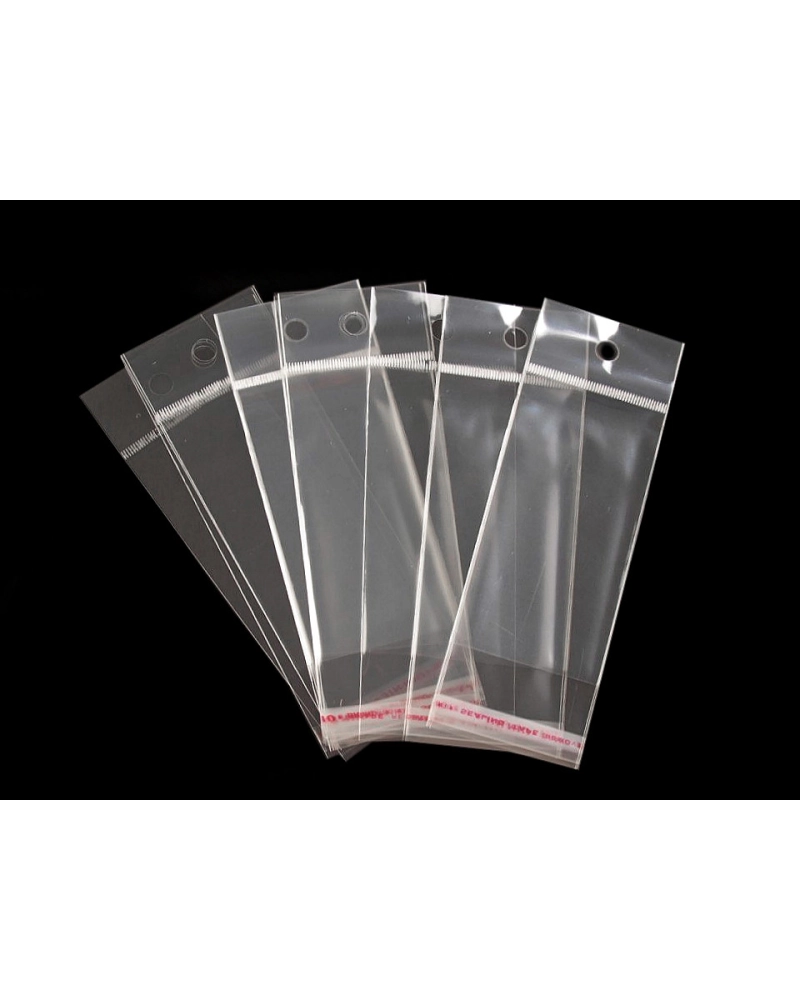 PP ragasztócsíkos celofán tasak jellegű BOPP tasak akasztóval 5x9 cm - 100 db. | Mimib