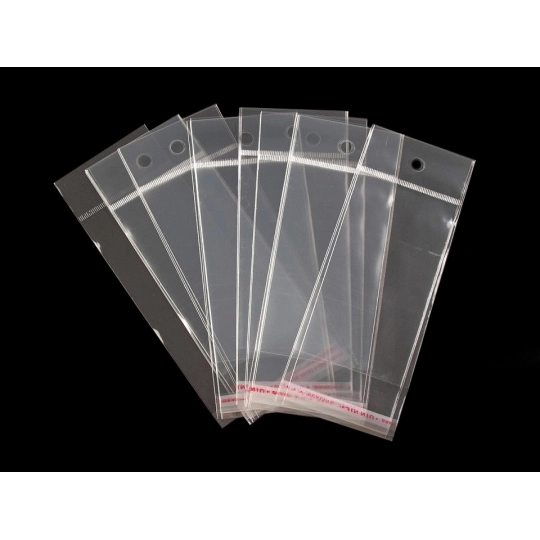 PP ragasztócsíkos celofán tasak jellegű BOPP tasak akasztóval 6x10,5 cm - 100 db. | Mimib