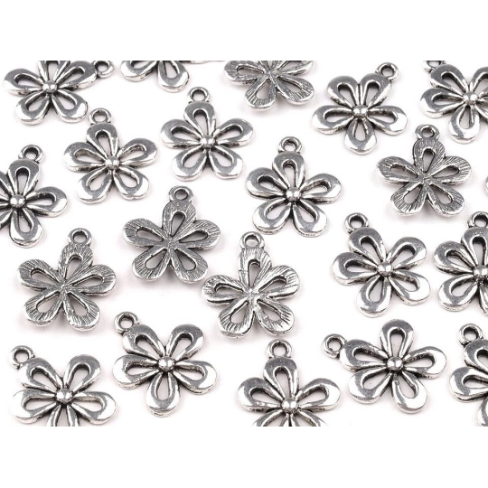 Kovový prívesok / ťaháčik na zips kvet 15x18 mm - 10 ks | Mimib