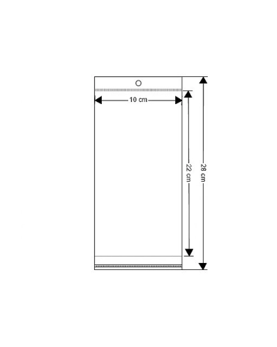 PP ragasztócsíkos celofán tasak jellegű BOPP tasak akasztóval 10x22 cm - 100 db. | Mimib