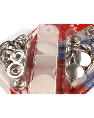 Rugós patent-Dzseki patent Ø15 mm erős anyagokra, nikkel - 10 card | Mimib