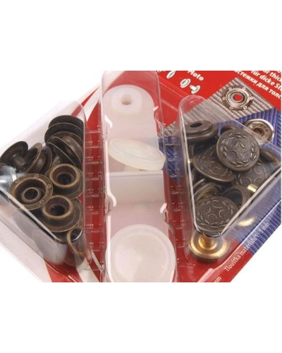 Rugós patent-Dzseki patent Ø15 mm erős anyagokra, antik réz - 1 card | Mimib