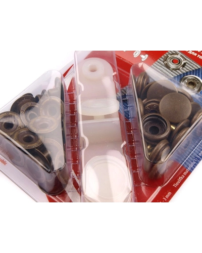 Rugós patent-Dzseki patent Ø15 mm erős anyagokra, antik réz - 1 card | Mimib