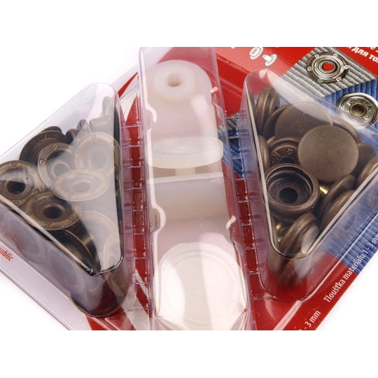 Rugós patent-Dzseki patent Ø15 mm erős anyagokra, antik réz - 1 card | Mimib