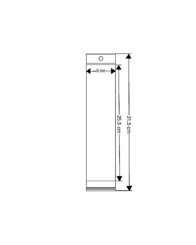PP ragasztócsíkos celofán bopp tasak akasztóval 5x25,5 cm - 100 db. | Mimib