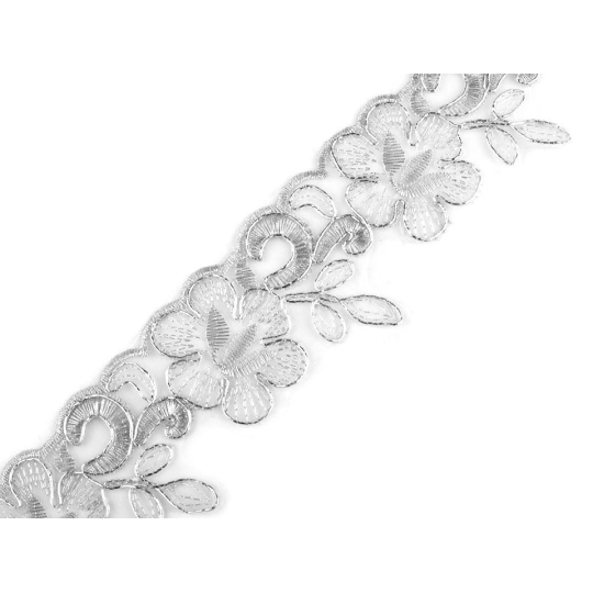 Hímzett paszomány monofilon szélessége 58 mm lurexszel - 1 m | Mimib