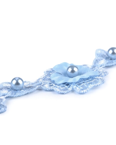 Čipka 3D kvet s perlou šírka 30 mm - 1 m | Mimib