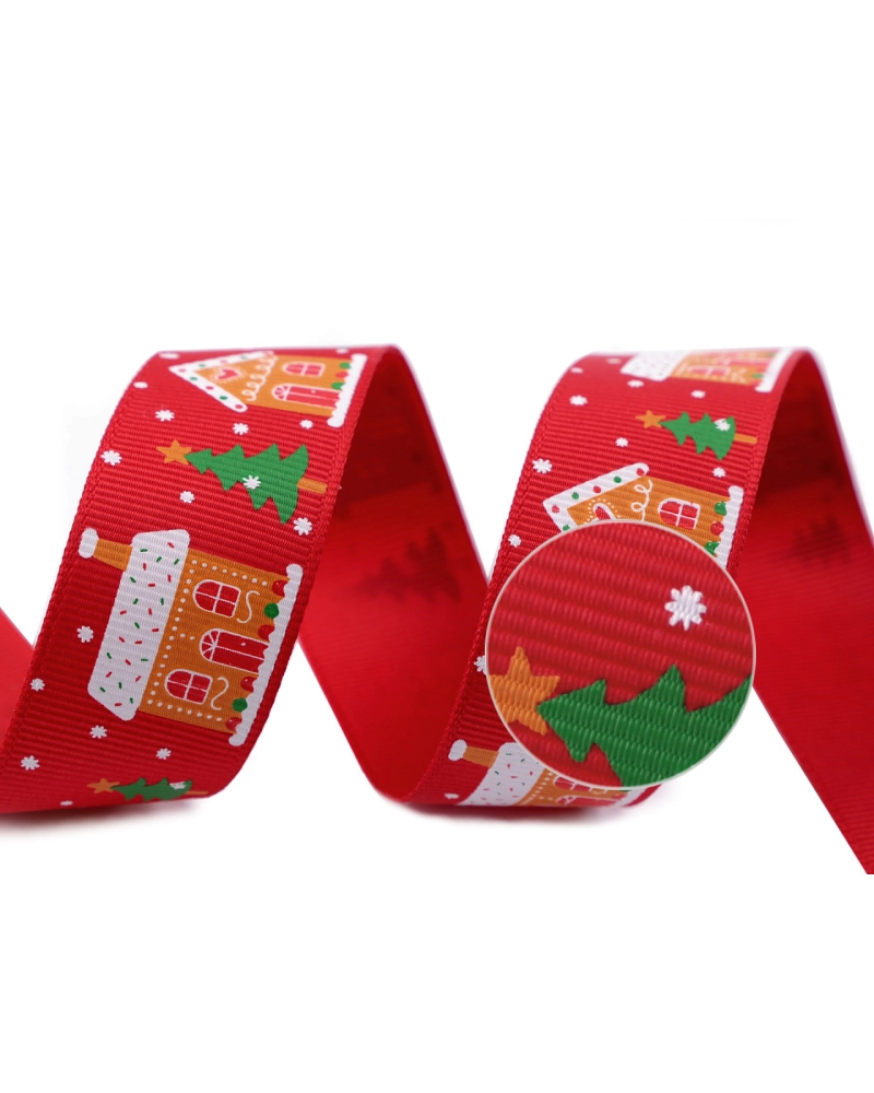 Karácsonyi ripsz szalag házikók szélessége 25 mm grosgrain - 3 m | Mimib