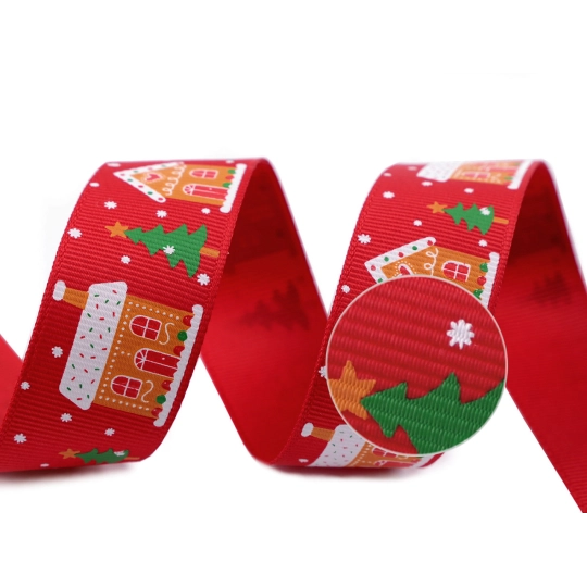 Karácsonyi ripsz szalag házikók szélessége 25 mm grosgrain - 3 m | Mimib
