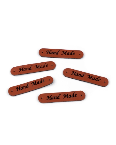 Nášivka / štítok z eko kože Hand Made 10x48 mm - 5 ks | Mimib