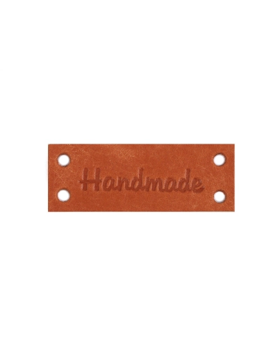 Kožená ceduľka / štítok Handmade, With love 16x44 mm - 1 ks