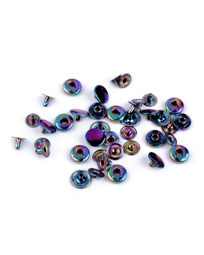 Gombíky stláčacie s pierkom Ø12 mm na stredne hrubé látky, dúhové - 50 sada