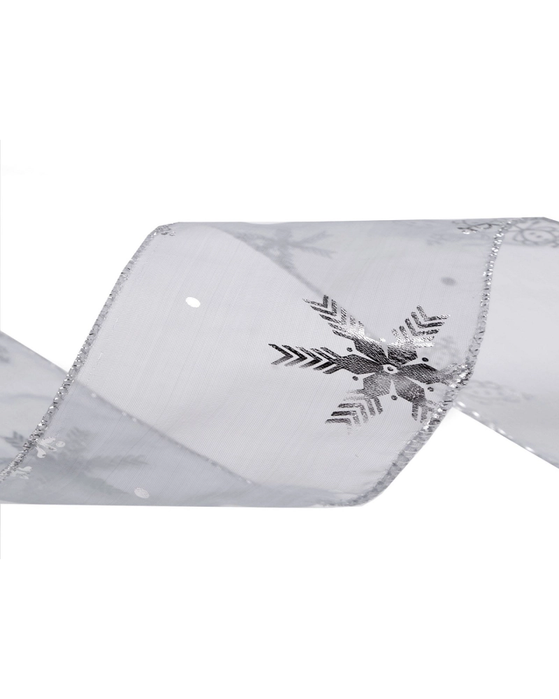 Karácsonyi organza szalag fémes pehely szélessége 60 mm - 22.5 m | Mimib