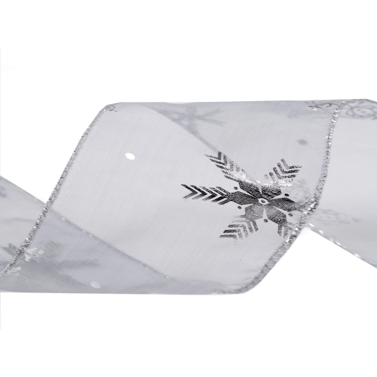 Karácsonyi organza szalag fémes pehely szélessége 60 mm - 22.5 m | Mimib