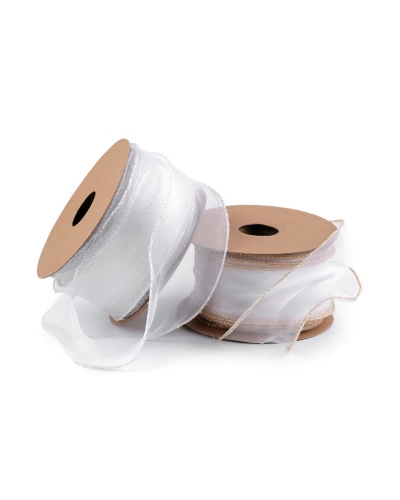 Organza szalag gyöngyházas fénnyel és lurexel szélessége 50 mm - 22.5 m | Mimib