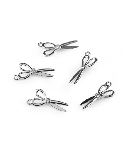 Kovový prívesok / ťaháčik na zips nožnice s brúsenými kamienkami 10x20 mm - 5 ks