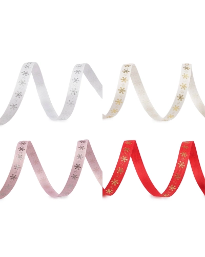Vianočná rypsová stuha vločky šírka 10 mm - 22.5 m | Mimib
