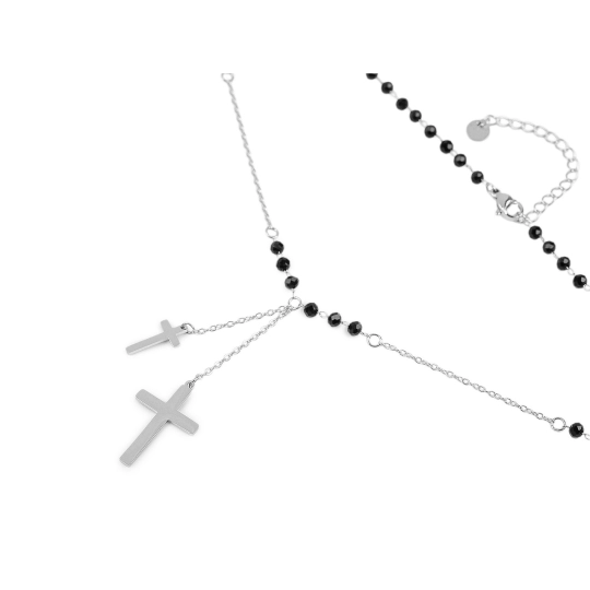 Nemesacél nyaklánc kereszt medál csiszolt kövekkel - 1 db. | Mimib