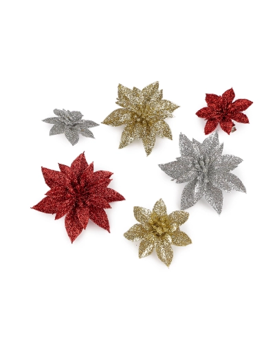 Vianočná hviezda s glitrami a klipom Ø6, 8 cm - 6 ks | Mimib