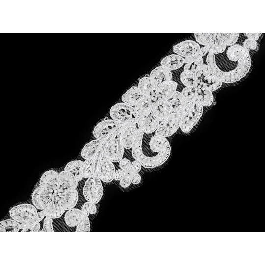 Vyšívaná čipka exclusive s korálikmi a flitrami šírka 50 mm - 1 m | Mimib