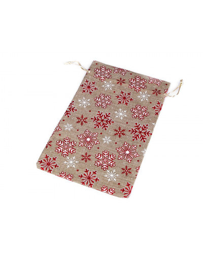 Ajándék zsákocska pehely glitterekkel 20,5x30,5 cm juta imitáció | Mimib