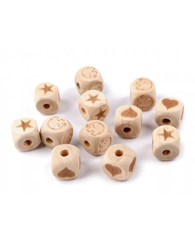 Fa gyöngyök kocka, elefánt, szív, csillag 14x14 mm | Mimib