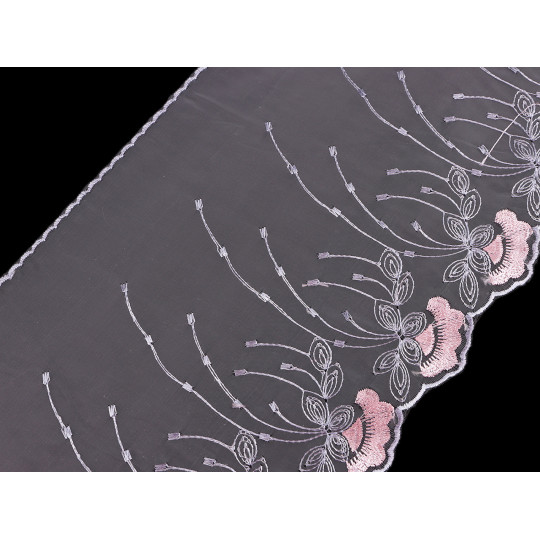 Hímzett csipke műszálas széles 20 cm monofil | Mimib