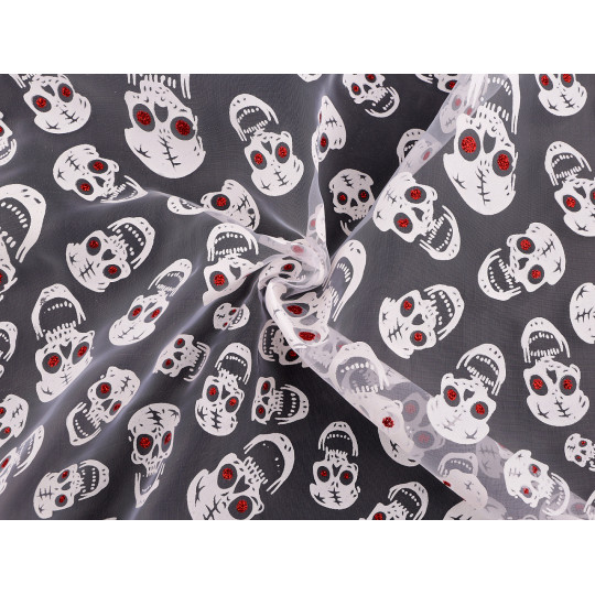 Organza Halloween / glitteres koponyák - 1 m | Mimib