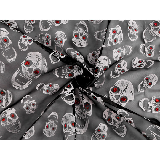 Organza Halloween / glitteres koponyák - 1 m | Mimib