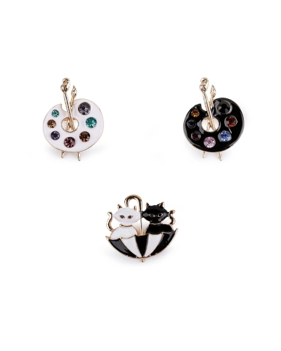 Brošňa maliarska paleta, mačky v dáždniku - 1 ks | Mimib