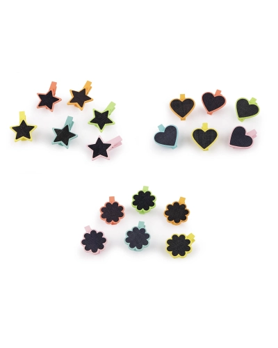 Drevené štipce s tabuľkou - hviezda, srdce, kvet - 1 sáčok | Mimib