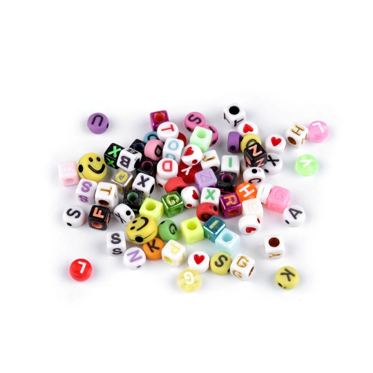 Plastové koráliky mix s písmenkami, srdiečkami a smajlíkmi - 1 sáčok | Mimib