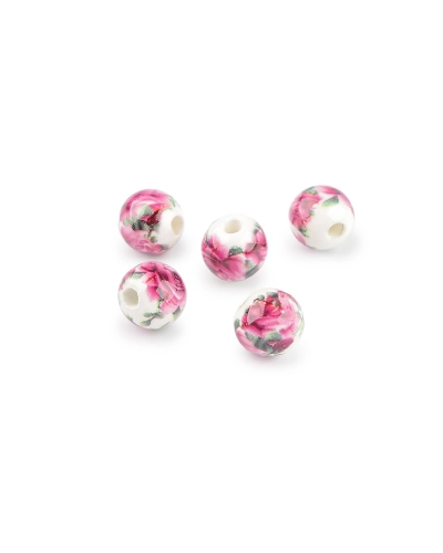 Porcelánové korálky s kvetmi Ø10 mm - 5 ks | Mimib