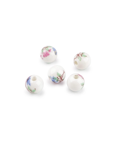 Porcelánové korálky s kvetmi Ø10 mm - 5 ks | Mimib