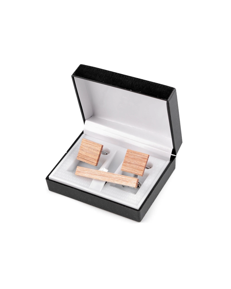 Drevené manžetové gombíky a viazanková spona v darčekovej krabičke - 1 krab. | Mimib