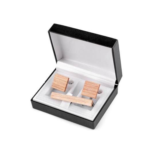Drevené manžetové gombíky a viazanková spona v darčekovej krabičke - 1 krab. | Mimib