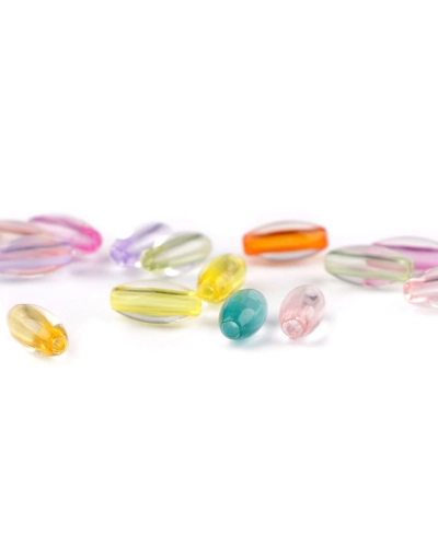 Plastové korálky transparentné s farebným prievlakom 6x12 mm ovál - 20 g | Mimib
