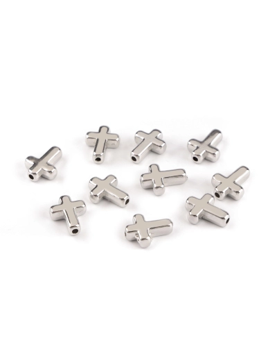 Plastové korálky / komponenty na výrobu šperkov krížik 12x15 mm metalické - 10 ks | Mimib