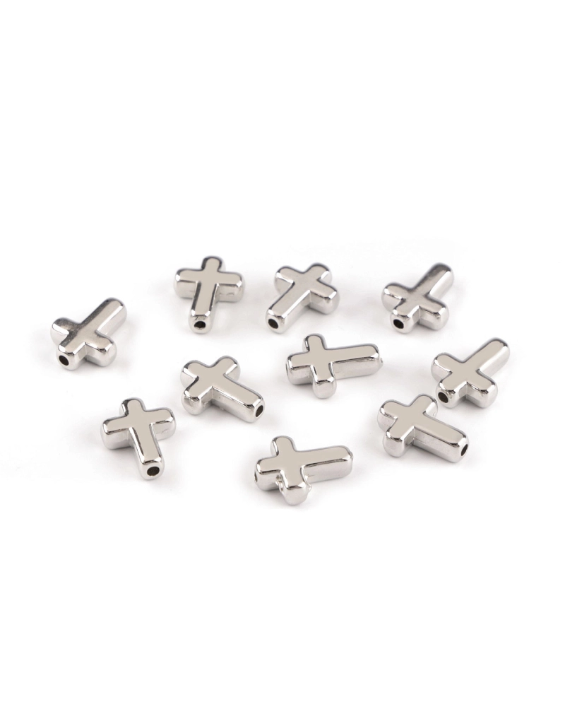 Plastové korálky / komponenty na výrobu šperkov krížik 12x15 mm metalické - 10 ks | Mimib