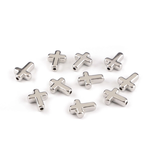 Plastové korálky / komponenty na výrobu šperkov krížik 12x15 mm metalické - 10 ks | Mimib