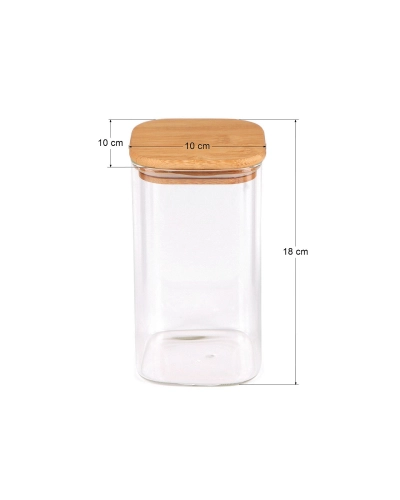 Sklenená dóza s bambusovým vekom, hranatá - 1 ks | Mimib