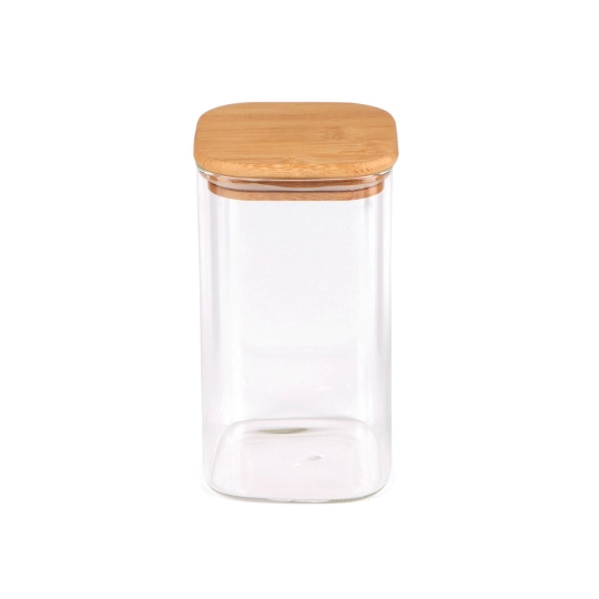 Sklenená dóza s bambusovým vekom, hranatá - 1 ks | Mimib