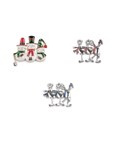 Brošňa soby na korčuliach, snehuliaci - 1 ks | Mimib