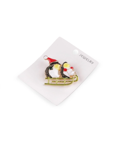 Vianočná brošňa ježkovia na saniach, mačka - 1 ks | Mimib