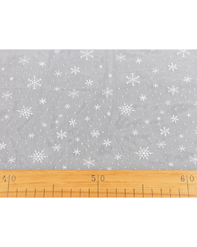 Tyl odevný / dekoračný vianočné vločky - 1 m | Mimib