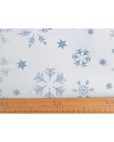 Tyl odevný / dekoračný vianočné vločky s glitrami - 1 m | Mimib