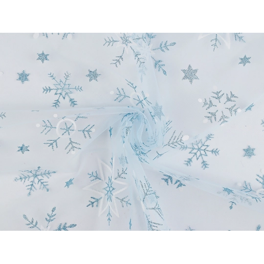 Tyl odevný / dekoračný vianočné vločky s glitrami - 1 m | Mimib