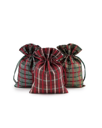 Vianočné darčekové vrecúško káro s lurexom 13x18 cm - 10 ks | Mimib