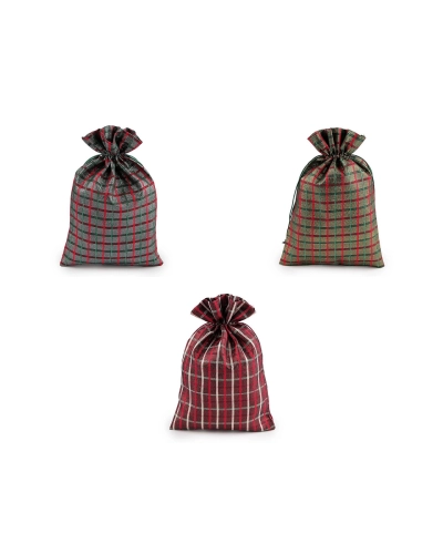 Vianočné darčekové vrecúško káro s lurexom 20x30 cm - 10 ks | Mimib