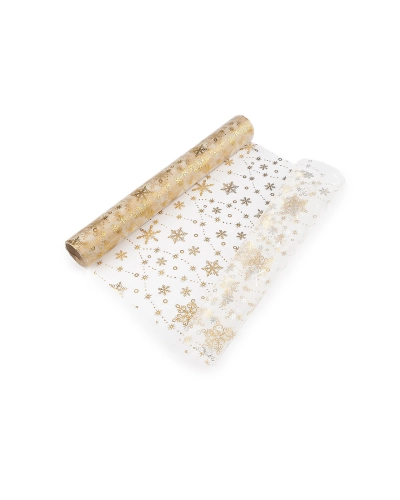 Vianočná organza s potlačou - vločka, šírka 36 cm - 4.5 m | Mimib